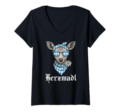 Damen Herzmadl Bayern Edelweiß Cool Dirndl Tracht Ersatz Wiesn Reh T-Shirt mit V-Ausschnitt Damen Herzmadl Bayern Edelweiß Cool Dirndl Tracht Ersatz Wiesn Reh T-Shirt mit V-Ausschnitt von Herzmadl Edelweiss Trach Ersatz Edel Cool Bayrisch