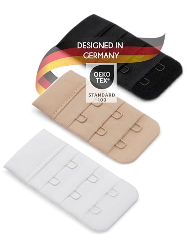 Herzmutter BH-Verlängerung - OekoTex 100 - BH-Extension im Set - Beige-Schwarz-Weiß - 2er/3er-Haken - BH-Verlängerer - Gewichtszunahme-Schwangerschaft-Stillzeit - 9000 (2er Haken|3er-Pack) von Herzmutter