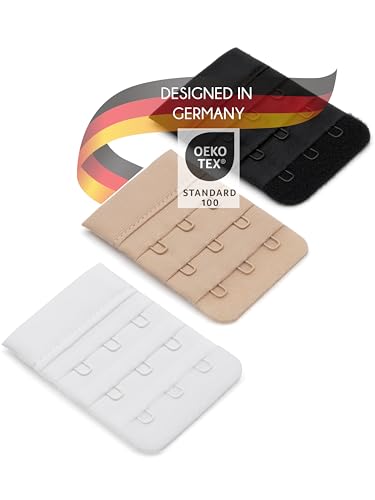 Herzmutter BH-Verlängerung - OekoTex 100 - BH-Extension im Set - Beige-Schwarz-Weiß - 2er/3er-Haken - BH-Verlängerer - Gewichtszunahme-Schwangerschaft-Stillzeit - 9000 (3er Haken|3er-Pack) von Herzmutter