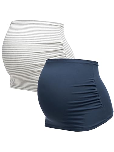Herzmutter Bauchband Schwangerschaft - 2er-Set - Baumwolle - Umstands-Bauchbänder - Rückenwärmer-Shirtverlängerung - 6000 (Blau/Gestreift, L) von Herzmutter