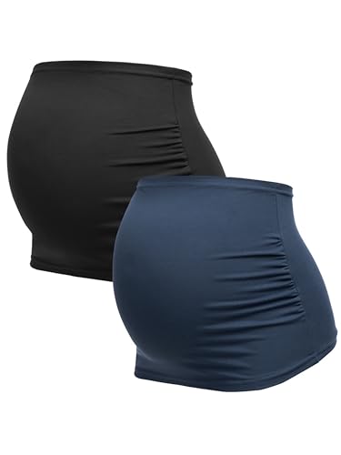 Herzmutter Bauchband Schwangerschaft - 2er-Set - Baumwolle - Umstands-Bauchbänder - Rückenwärmer-Shirtverlängerung - 6000 (Schwarz/Blau, M) von Herzmutter
