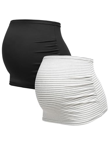 Herzmutter Bauchband Schwangerschaft - 2er-Set - Baumwolle - Umstands-Bauchbänder - Rückenwärmer-Shirtverlängerung - 6000 (Schwarz/Gestreift, S) von Herzmutter