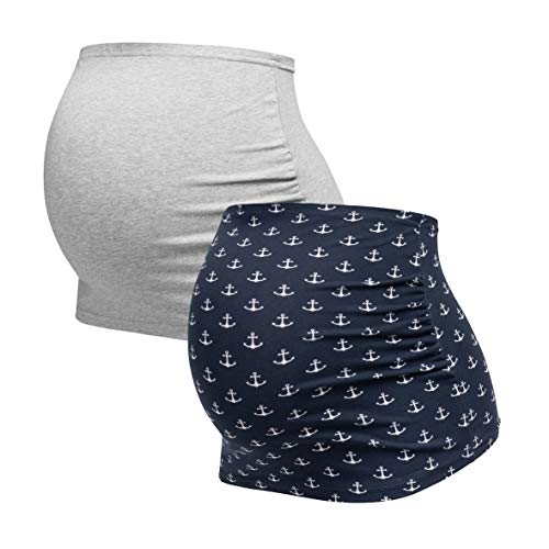Herzmutter Bauchband Schwangerschaft - 2er-Set - Baumwolle - Umstands-Bauchbänder - Rückenwärmer-Shirtverlängerung - 6100 (Anker/Grau, S) von Herzmutter