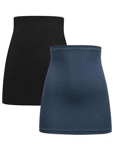 Herzmutter Bauchband-Tube Lang - 2er-Set - Baumwolle - Nierenwärmer-Rückenwärmer-Shirtverlängerung - Umstands-Bauchbänder - 6350 (Schwarz/Blau, M) von Herzmutter