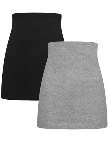 Herzmutter Bauchband-Tube Lang - 2er-Set - Baumwolle - Nierenwärmer-Rückenwärmer-Shirtverlängerung - Umstands-Bauchbänder - 6350 (Schwarz/Grau, S) von Herzmutter