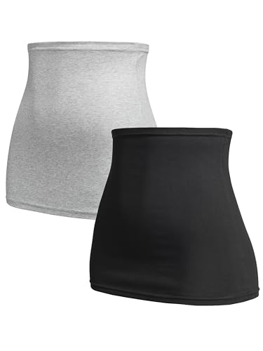 Herzmutter Bauchband-Tube-Nierenwärmer - 2er-Set - Baumwolle - Schwangerschaft-Umstandsmode - Rückenwärmer-Shirtverlängerung - 6300 (Schwarz/Grau, L) von Herzmutter