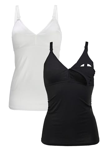 Herzmutter Stilltop Baumwolle - einfache Stillfunktion - integriertes Bustier-BH mit Clip-Verschlüssen - 1er & 2er-Set - 5420 (XXL, Schwarz/Weiß) von Herzmutter