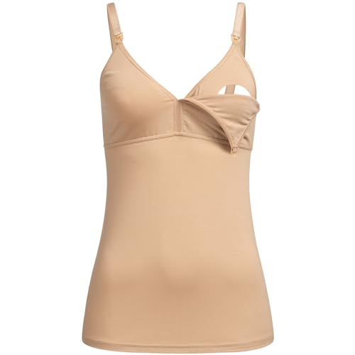 Herzmutter Stilltop Baumwolle - einfache Stillfunktion - integriertes Bustier-BH mit Clip-Verschlüssen - 1er & 2er-Set - 5400 (XXL, Beige, 1x) von Herzmutter