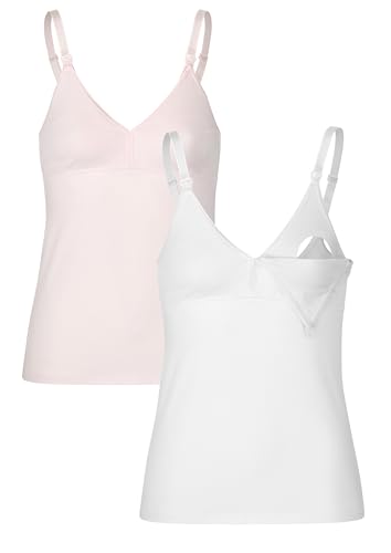 Herzmutter Stilltop Baumwolle - einfache Stillfunktion - integriertes Bustier-BH mit Clip-Verschlüssen - 1er & 2er-Set - 5420 (L, Rosa/Weiß) von Herzmutter