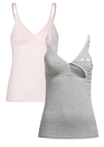 Herzmutter Stilltop Baumwolle - einfache Stillfunktion - integriertes Bustier-BH mit Clip-Verschlüssen - 1er & 2er-Set - 5420 (XL, Rosa/Grau) von Herzmutter