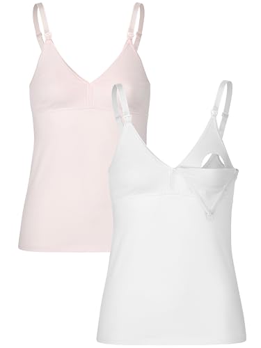 Herzmutter Stilltops Baumwolle OekoTex 100 - einfache Stillfunktion - Stilltop Set 1er & 2er - integriertes Bustier-BH mit Clip-Verschlüssen - 5420 (L, Rosa/Weiß) von Herzmutter