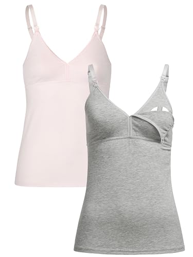 Herzmutter Stilltops Baumwolle OekoTex 100 - einfache Stillfunktion - Stilltop Set 1er & 2er - integriertes Bustier-BH mit Clip-Verschlüssen - 5420 (XXL, Rosa/Grau) von Herzmutter