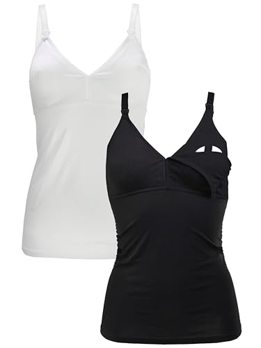 Herzmutter Stilltops Baumwolle OekoTex 100 - einfache Stillfunktion - Stilltop Set 1er & 2er - integriertes Bustier-BH mit Clip-Verschlüssen - 5420 (L, Schwarz/Weiß) von Herzmutter