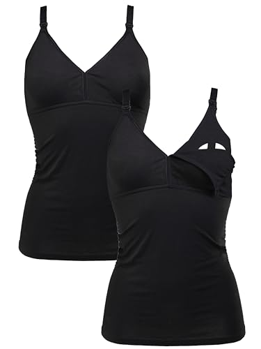 Herzmutter Stilltops Baumwolle OekoTex 100 - einfache Stillfunktion - Stilltop Set 1er & 2er - integriertes Bustier-BH mit Clip-Verschlüssen - 5420 (XXL, Schwarz, 2X) von Herzmutter