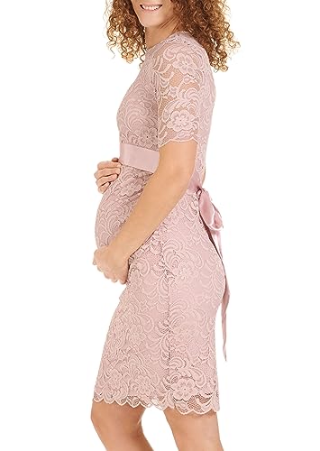 Herzmutter Umstandskleid festlich - Schwangerschaftskleid mit Spitze - Elegant - Hochzeit - besondere Anlässe - Kurzarm - 6200 (XXL, Altrosa) von Herzmutter