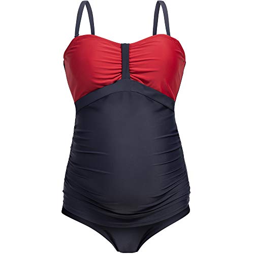 Herzmutter Umstandstankini-Schwangerschaftstankini - Bandeau-Tankini-Set für Schwangere - Zweiteiler-Badeanzug-Bademode - 7000 (M, Rot-Dunkelblau) von Herzmutter