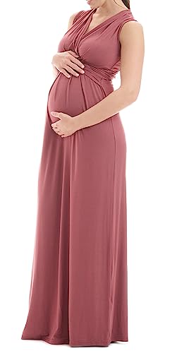 Herzmutter Umstandskleid festlich - Schwangerschaftskleid-Stillkleid - Lang - Maxikleid für Damen - Wickeloptik - 6900 (XXL, Altrosa) von Herzmutter