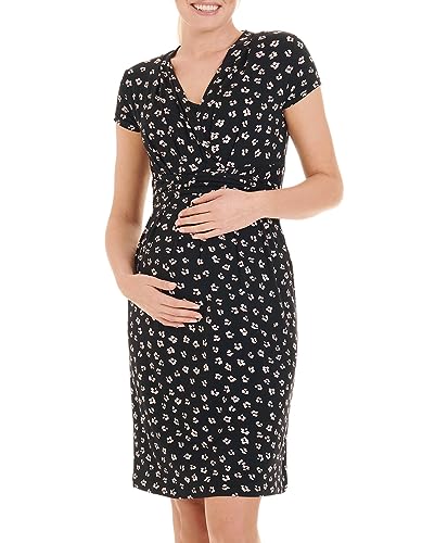 Herzmutter Umstandskleid Sommer Jersey - Schwangerschaftskleid-Stillkleid - Minikleid für Damen - Wickeloptik - 6800 (L, Anthrazit/Blumen) von Herzmutter