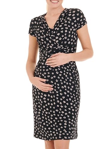 Herzmutter Umstandskleid Sommer Jersey - Schwangerschaftskleid-Stillkleid - Minikleid für Damen - Wickeloptik - 6800 (L, Anthrazit/Blumen) von Herzmutter