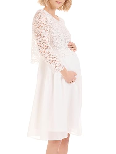 Herzmutter Umstandskleid festlich - Hochzeitskleid-Brautkleid - Weiß - Schwangerschaftskleid aus Chiffon-Spitze - 6400 (S, Creme-Weiß) von Herzmutter