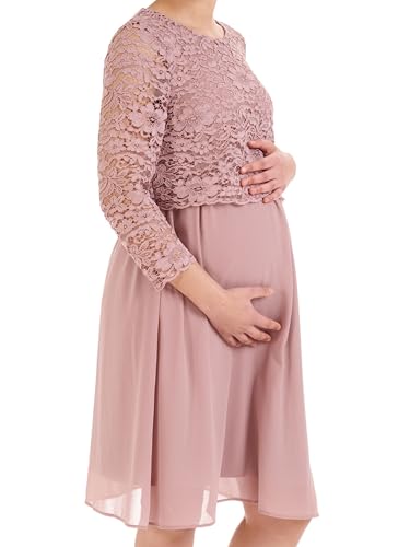 Herzmutter Umstandskleid festlich - Schwangerschaftskleid aus Chiffon-Spitze - Elegant - Hochzeit-Anlässe-Feier - 6400 (XS, Altrosa) von Herzmutter