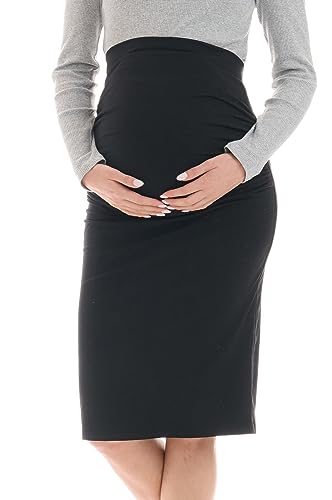 Herzmutter Umstandsrock Schwangerschaftsrock - Midi - doppellagiger Bauchteil - Bleistiftrock für die Schwangerschaft - 6600 (Midi, M) von Herzmutter