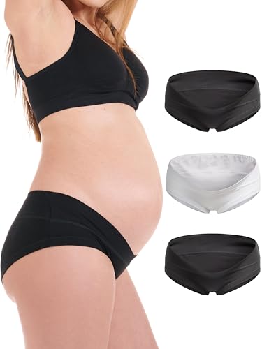 Herzmutter Umstandsslip Baumwolle - kein Einschneiden - OekoTex 100 - doppellagige Verarbeitung - Schwangerschaft Unterwäsche für Damen - 1er & 3er-Set - 5730 (Schwarz/Schwarz/Weiß, S) von Herzmutter