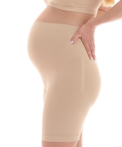 Herzmutter Umstandsslip - Langes Bein - Schwangerschaftsslip - Überbauch-Shorts - Nahtlos-Seamless-Stützend- 1er & 2er-Set - 5500 (S-M, Beige) von Herzmutter