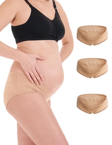 Herzmutter Umstandsslip Baumwolle - kein Einschneiden - OekoTex 100 - doppellagige Verarbeitung - Schwangerschaft Unterwäsche für Damen - 1er & 3er-Set - 5730 (Beige, XXL, 3X) von Herzmutter