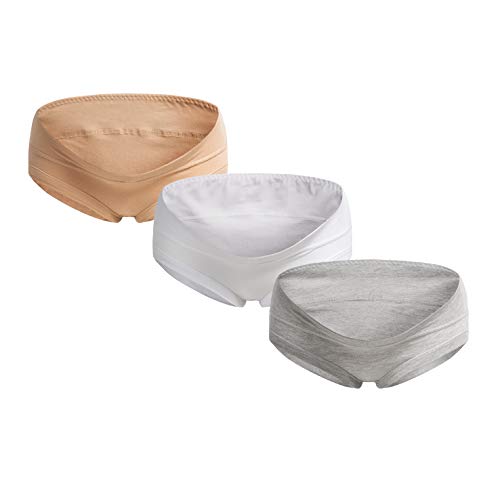 Herzmutter Umstandsslip-Schwangerschaftsslip - Unterbauch - Unterwäsche für Damen - Baumwoll-Mix - 1er & 3er-Set - 5730 (Beige/Weiß/Grau, S) von Herzmutter