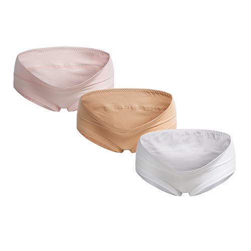 Herzmutter Umstandsslip-Schwangerschaftsslip - Unterbauch - Unterwäsche für Damen - Baumwoll-Mix - 1er & 3er-Set - 5730 (Rosa/Beige/Weiß, L) von Herzmutter