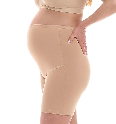 Herzmutter Umstandsslip Baumwolle - Schwangerschaftsslip - Langes Bein - Überbauch-Shorts - Hohe Taille - 1er & 2er-Set - 5000 (L, Beige) von Herzmutter