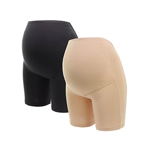 Herzmutter Umstandsslip Baumwolle - Schwangerschaftsslip - Langes Bein - Überbauch-Shorts - Hohe Taille - 1er & 2er-Set - 5020 (L, Schwarz/Beige) von Herzmutter