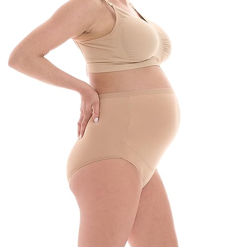 Herzmutter Umstandsslip Baumwolle - Schwangerschaftsslip - Überbauch - Unterwäsche - Hohe Taille - 1er & 3er-Set - 5100 (XXL, Beige) von Herzmutter