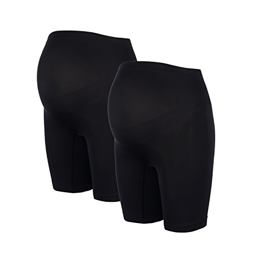 Herzmutter Umstandsslips nahtlos - Langes Bein - Schwangerschaftsslip - Überbauch-Shorts - Seamless-Stützend - 1er & 2er-Set - 5520 (L-XL, Schwarz, 2X) von Herzmutter