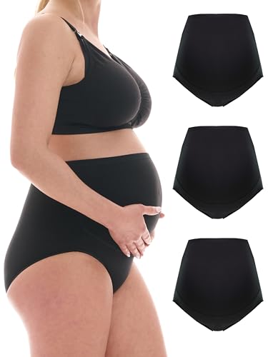 Herzmutter Umstandsslips Baumwolle - OekoTex 100 - Überbauch Unterhose - Überbauch - Schwangerschafts-Unterwäsche - Hohe Taille - 1er & 3er-Set - 5130 (XL, Schwarz, 3X) von Herzmutter