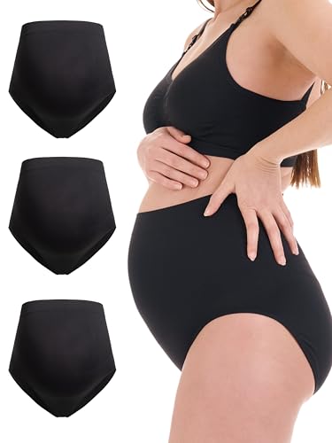 Herzmutter Umstandsslips nahtlos - OekoTex 100-2er & 3er Set - Schwangerschafts Unterhose - Überbauch - Unterwäsche - Seamless-Stützend - 5830 (L-XL, 3X Schwarz) von Herzmutter