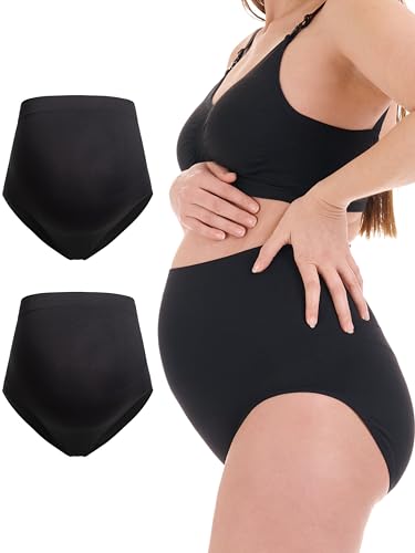 Herzmutter Umstandsslips nahtlos - OekoTex 100-2er & 3er Set - Schwangerschafts Unterhose - Überbauch - Unterwäsche - Seamless-Stützend - 5820 (M-L, 2X Schwarz) von Herzmutter