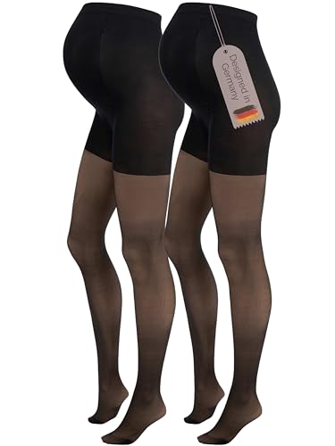 Herzmutter Umstandsstrumpfhose 20DEN - transparent-matte-soft - Schwangerschaftsstrumpfhose - Hautfarben-Beige-Schwarz - 1er & 2er-Set - 1220 (L-XL, Schwarz, 2x) von Herzmutter
