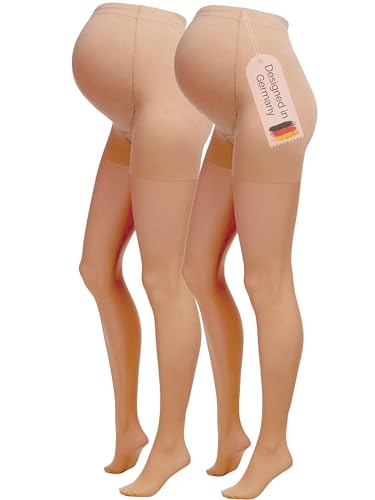 Herzmutter Umstandsstrumpfhose 20DEN - transparent-matte-soft - Schwangerschaftsstrumpfhose - Hautfarben-Beige-Schwarz - 1er & 2er-Set - 1220 (S-M, Beige-Dunkel, 2x) von Herzmutter