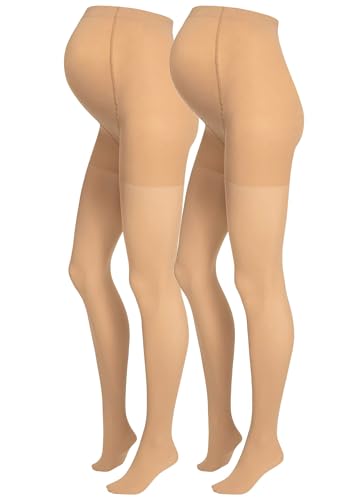 Herzmutter Umstandsstrumpfhose 50DEN - Matt-Soft - Halb-Transparent - Schwangerschaftsstrumpfhose - Beige - 1er & 2er-Set - 1820 (M/L, 2x Beige) von Herzmutter