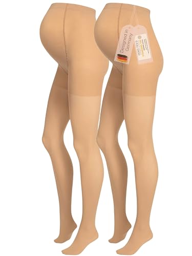 Herzmutter Umstandsstrumpfhose 50DEN - Matt-Soft - Halb-Transparent - OekoTex 100 - Schwangerschaftsstrumpfhose - Beige - 2er Set - 1820 (S/M, 2x Beige) von Herzmutter