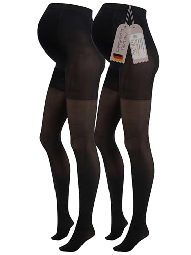 Herzmutter Umstandsstrumpfhose 50DEN - Matt-Soft - Halb-Transparent - OekoTex 100 - Schwangerschaftsstrumpfhose - Schwarz - 2er Set - 1820 (S/M, 2x Schwarz) von Herzmutter