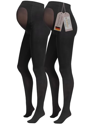 Herzmutter Umstandsstrumpfhose 80DEN - Blickdicht-Matt - Schwarze Schwangerschaftsstrumpfhose - OekoTex 100-1er & 2er-Set - 1320 (S-M, Schwarz, 2x) von Herzmutter