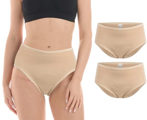 Herzmutter Wochenbett Slip Postpartum Unterwäsche - 2er Pack - Baumwolle Saugfähig - Mama-Slip - Bauchschmeichler nach Geburt-Kaiserschnitt - 5920 (M, 2X Beige) von Herzmutter