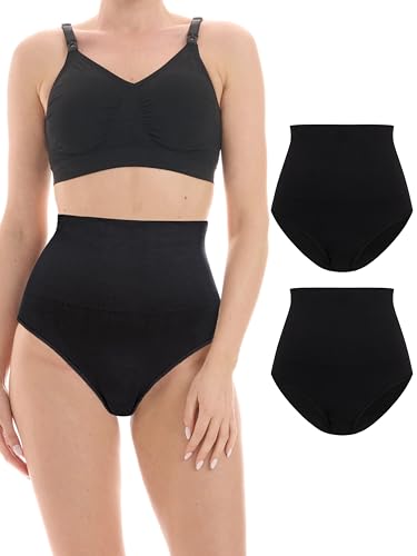 Herzmutter Wochenbett Unterhosen Kaiserschnitt-Geburt - 2er Set - Unterwäsche Postpartum - Saugfähig-Bauchstützend - Perioden Slip - High Waist Bauchschmeichler - 501020 (L-XL, Schwarz, 2X) von Herzmutter