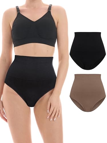 Herzmutter Wochenbett Unterhosen Kaiserschnitt-Geburt - 2er Set - Unterwäsche Postpartum - Saugfähig-Bauchstützend - Perioden Slip - High Waist Bauchschmeichler - 501020 (M-L, Schwarz/Taupe) von Herzmutter