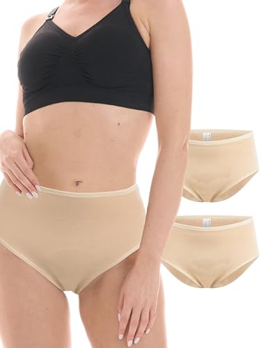 Herzmutter Wochenbett Unterwäsche Baumwolle - OekoTex 100-2er Set - Unterhose Postpartum - Saugfähig - Perioden Slip - Bauchschmeichler nach Geburt-Kaiserschnitt - 5920 (XXL, 2X Beige) von Herzmutter