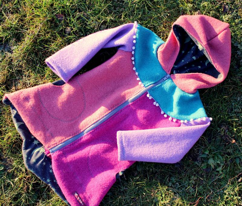 Wollwalk Jacke Mantel "Frau Farbenfroh" Patchwork Knallig Selfmade Ausgefallen von HerznahtVonAntje