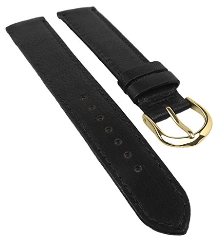 Herzog Lamm-Nappa Ersatzband Uhrenarmband 14mm / 16mm / 18mm / 20mm | Leder schwarz 32302, Stegbreite:16mm, Schließe:Gelbgolden von Herzog